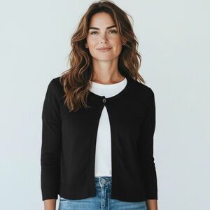 Cable & Gauge Womens Black Button Cardigan  Sweater w 3/4 sleeves EUC